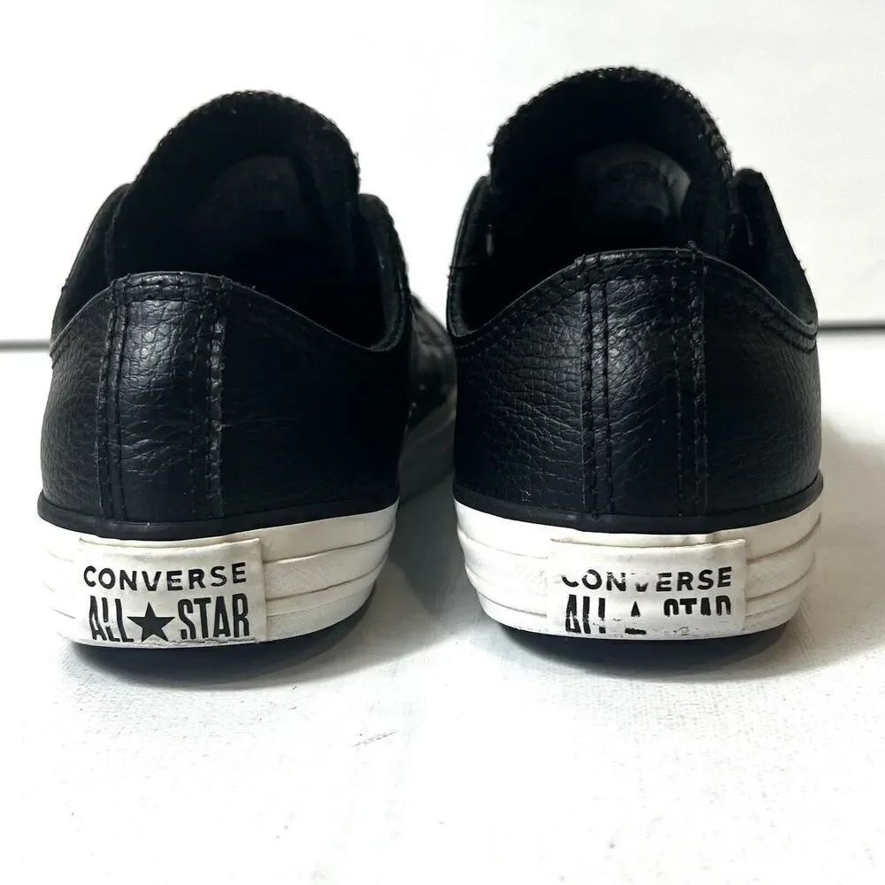 Converse All Star Kids Sz 2 Black Leather Low Top Lace Up Comfort Casual Sneaker
